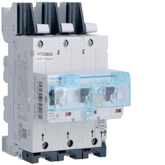 MCB SLS Wyłącznik nadprądowy selektywny 3P Cs 80 A szyny Cu 40-12x5/10mm HTS380C HAGER
