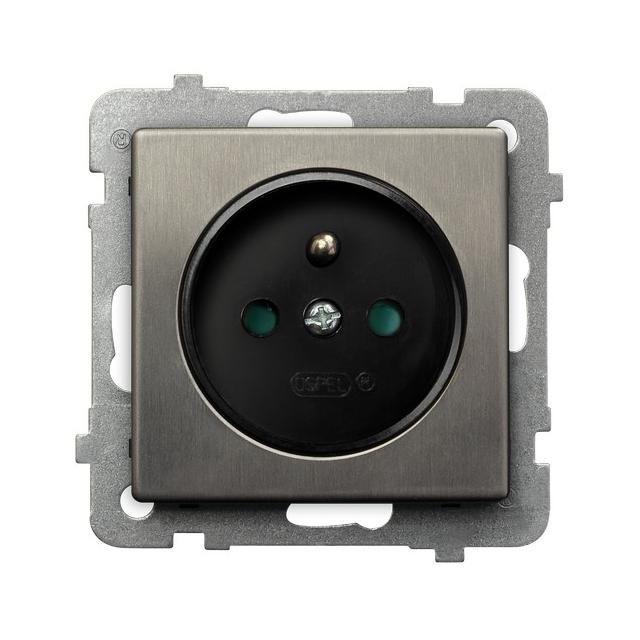 SONATA Gniazdo pojedyncze z uziemieniem z przesłonami torów prądowych - kolor stal inox