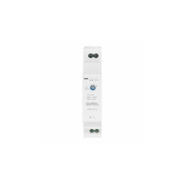 ZASILACZ IMPULSOWY MONTOWANY NA SZYNIE TH-35 (DIN) , 15W, 12V DC TYP: ZTM-15/12