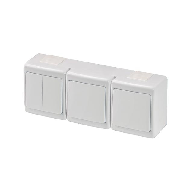 Wyłącznik hermetyczny BETA, potrójny, 2xjednobiegunowy i świecznikowy, IP44, biały*