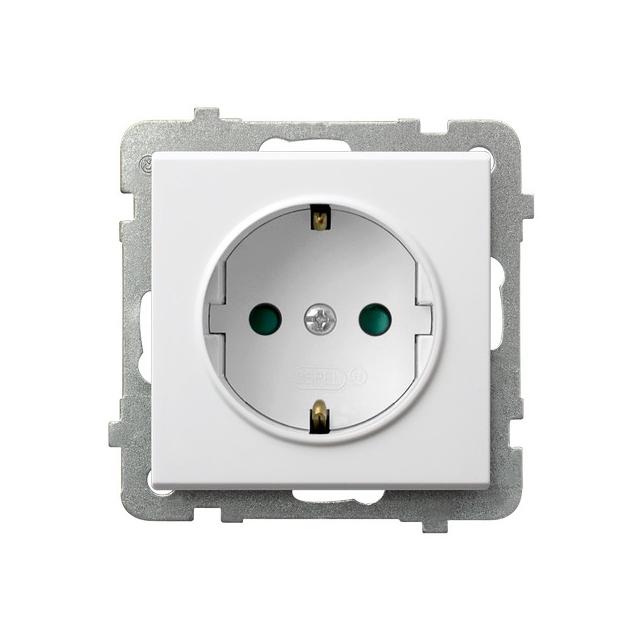 SONATA Gniazdo pojedyncze z uziemieniem schuko z przesłonami torów prądowych - kolor biały mat