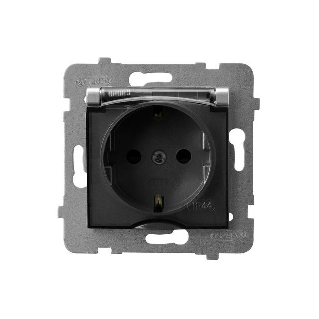 ARIA Gniazdo bryzgoszczelne z uziemieniem schuko IP-44 wieczko przezroczyste - kolor srebro