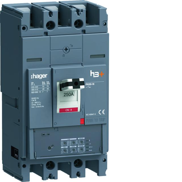 MCCB Wyłącznik mocy h3+ P630 LSI 3x250A 40kA HNW250JR HAGER