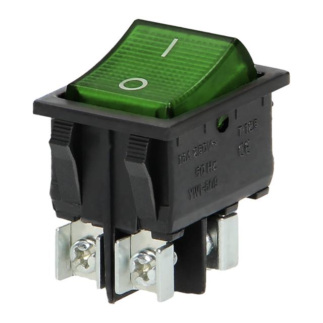 Łącznik kołyskowy podświetlany przycisk zielony czarna obudowa 20(10)A / 250VAC OR-AE-13179/G/B ORNO