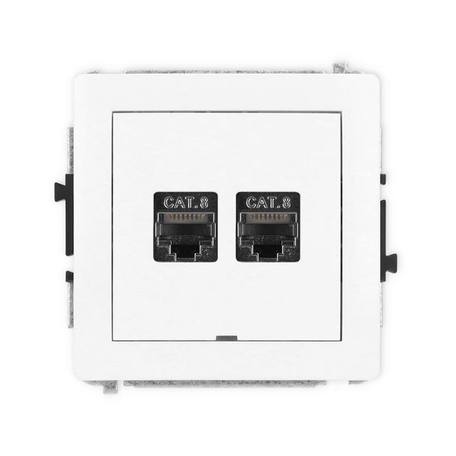 DECO Mechanizm gniazda komputerowego podwójnego 2xRJ45, kat. 8, ekranowany, 8-stykowy, bez pola opis