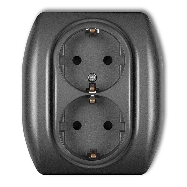 TREND Gniazdo podwójne z uziemieniem SCHUKO 2x(2P+Z) (przesłony torów prądowych) grafitowy