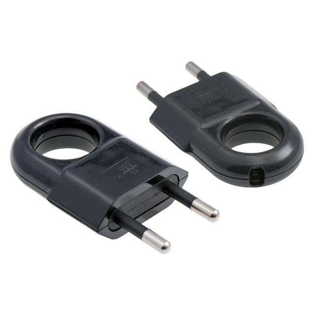 Wtyczka płaska z uchwytem 10A/250V czarna bez uziemienia