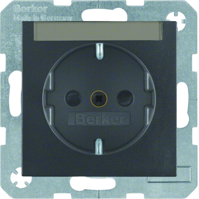 BERKER B.x Gniazdo SCHUKO z polem opisowym z przysłonami styków antracyt mat 47491606 HAGER