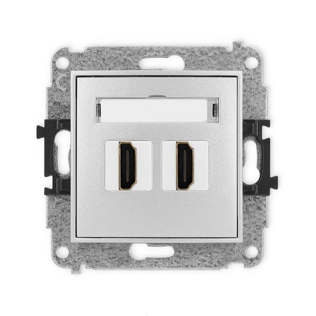 MINI Gniazdo podwójne HDMI 2.0, 4K srebrny metalik 7MHDMI-4 KARLIK
