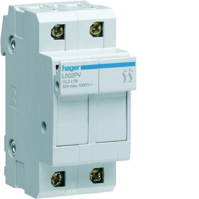Modułowa podstawa bezpiecznikowa do systemów PV 2P 10x38mm 32A 1000VDC L502PV HAGER