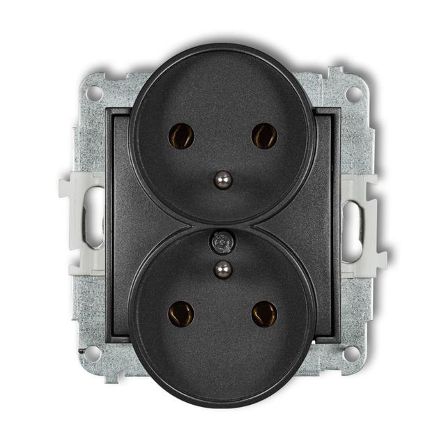 MINI Mechanizm gniazda podwójnego do ramki z uziemieniem 2x(2P+Z) (bez przesłon torów prądowych) gra