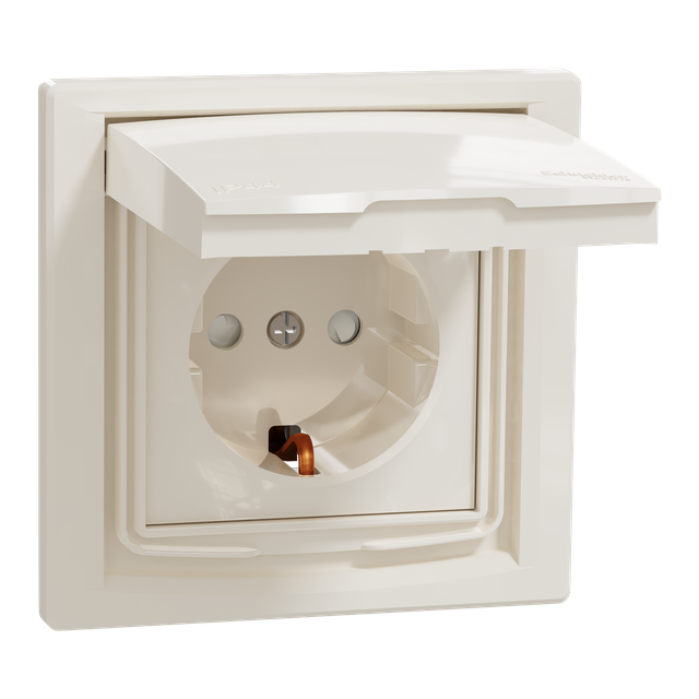 Asfora, gniazdo pojedyncze schuko, IP44, kremowy