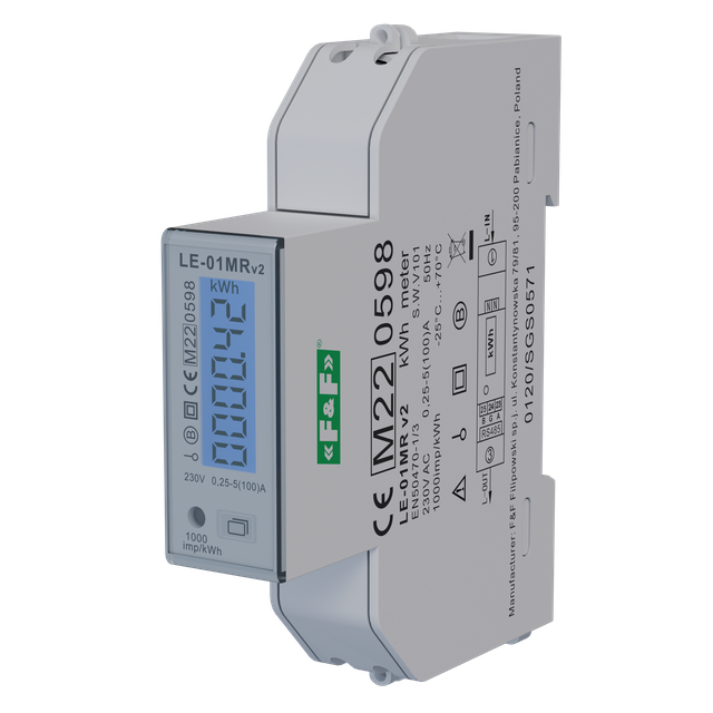 Licznik energii elektrycznej - jednofazowy RS-485 LCD 100A rejestracja parametrów sieci U I F P Q AE+ RE+ LE-01MR F&F