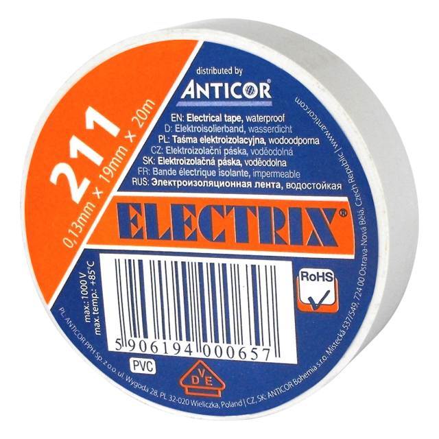 ELECTRIX 211 taśma elektroizolacyjna 0,13 mm x 19 mm x 20 m biała