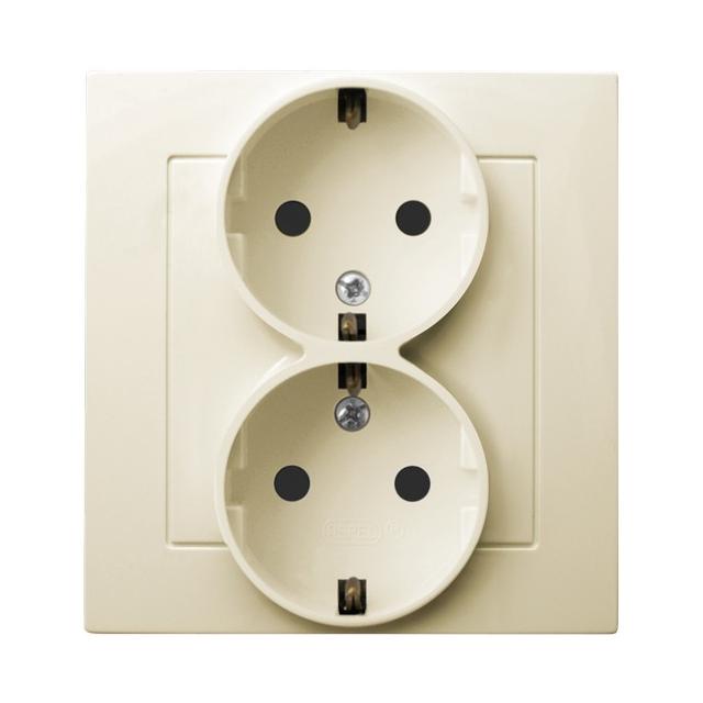 AS Gniazdo podwójne z uziemieniem schuko kompletne z ramką - kolor ecru