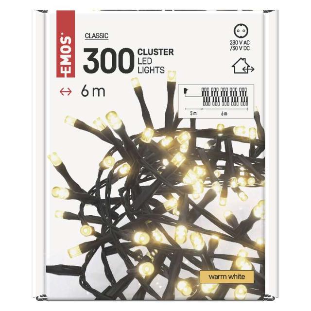 Lampki choinkowe LED Classic Cluster jeżyk 300 LED 6m ciepła biel czarny IP44 timer D4BW04 EMOS
