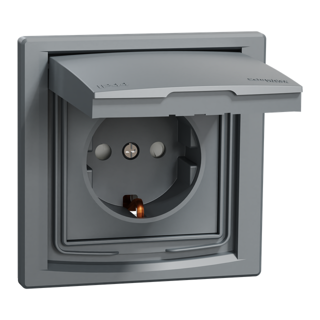 Asfora, gniazdo pojedyncze schuko, IP44, stal