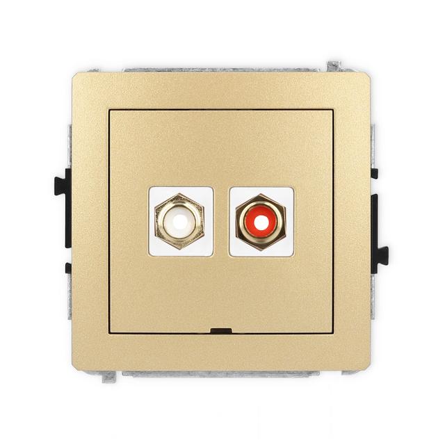 DECO Mechanizm gniazda podwójnego RCA, bez pola opisowego (typu cinch - biały i czerwony, pozłacany)