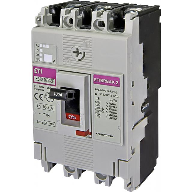 Wyłącznik mocy 3P 25kA wyzw. TM (bez regulacji) EB2S 160/3SF 160A 3P 004671837 ETI