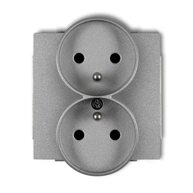 DECO Mechanizm gniazda podwójnego do ramki z uziemieniem 2x(2P+Z) (przesłony torów prądowych) srebrn