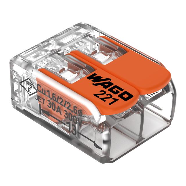 Szybkozłączka z dźwignią 2x 0,5-6mm2 transparentna / pomarańczowa /50szt./ WAGO
