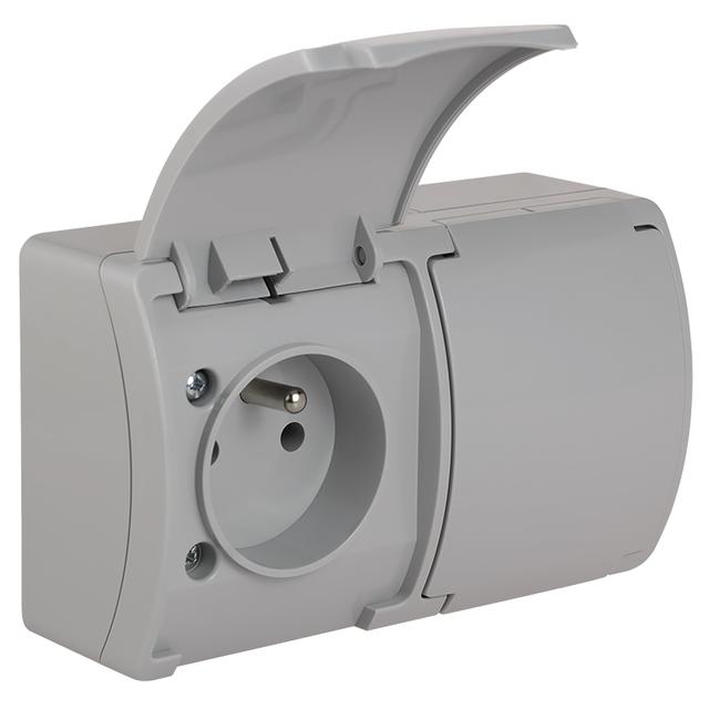 VG-Koala Gniazdo podwójne Z-ziemieniem (2x2P+Z) n/t IP44 popiel Z-lapką popiel VG 162-03 61.382 OPATÓWEK