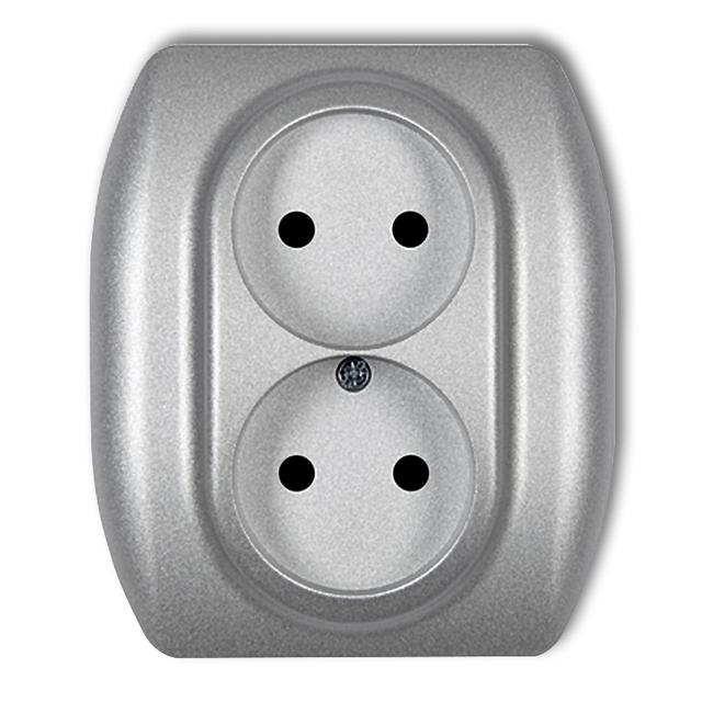 TREND Gniazdo podwójne bez uziemienia 2x2P (przesłony torów prądowych) srebrny metalik