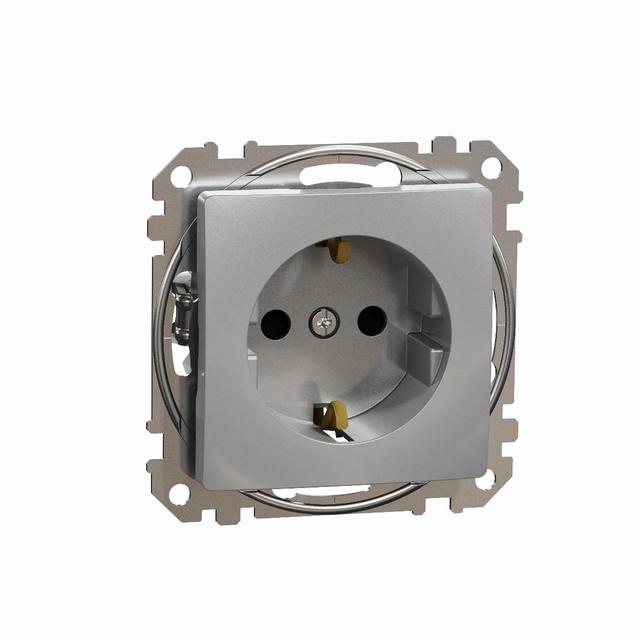 Sedna Design & Elements Gniazdo schuko z przesłonami srebrne aluminium SDD113021 Schneider