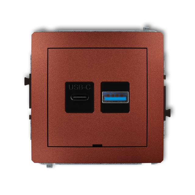 DECO Mechanizm ładowarki USB podwójnej USB C + USB A, 20W max., bez pola opisowego brązowy metalik