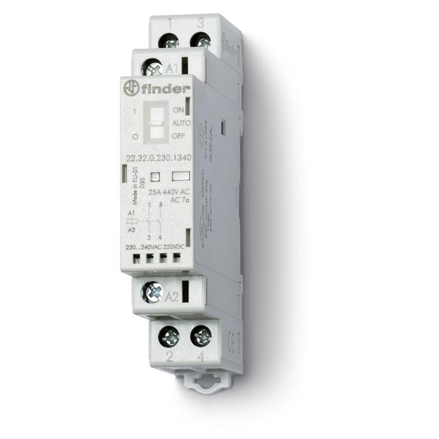 Stycznik modułowy 2 Z; 25A; 230V AC/DC; AUTO-ON-OFF + mech. wskaźnik zadziałania + LED, 22.32.0.230.