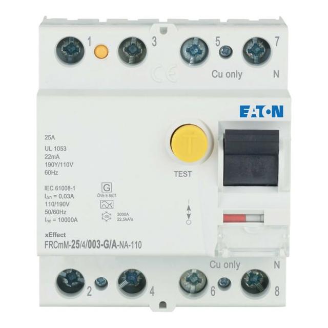 FRCMM-25/4/003-G/A-NA-110 Wyłącznik różnicowoprądowy 10kA 110VAC 25A 4P 30mA typ G/A 167705 EATON