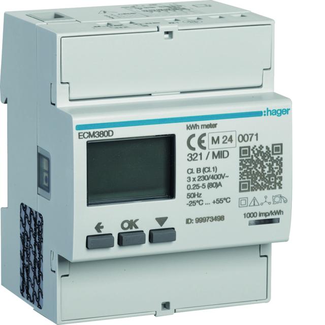 agardio.measure Licznik energii elektrycznej 3-fazowy 80A 4M M-bus MID ECM380D HAGER