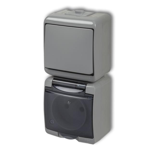 JUNIOR Łącznik jednobiegunowy z gniazdem pojedynczym z uziemieniem 2P+Z (klapka dymna; przesłony tor