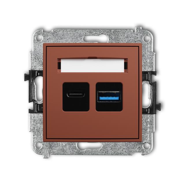 MINI Mechanizm ładowarki USB podwójnej USB C + USB A, 20W max. terakota