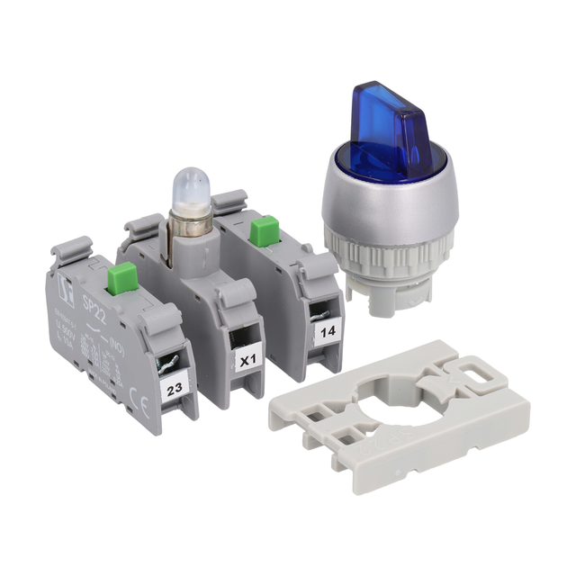 3-POŁ ŁĄCZNIK POKR CZERW.2ZW SAM PIL PODŚW.24V AC/DC  PIERŚCIEŃ NIKLOWANY