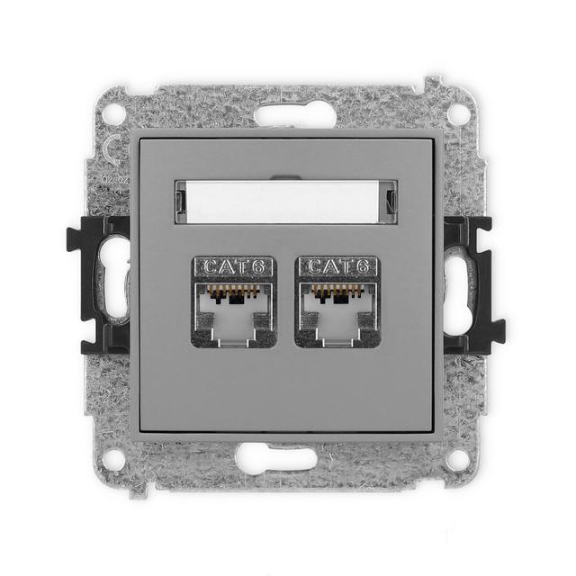 ICON Mechanizm gniazda komputerowego podwójnego 2xRJ45, kat. 6, ekranowany, 8-stykowy szary mat