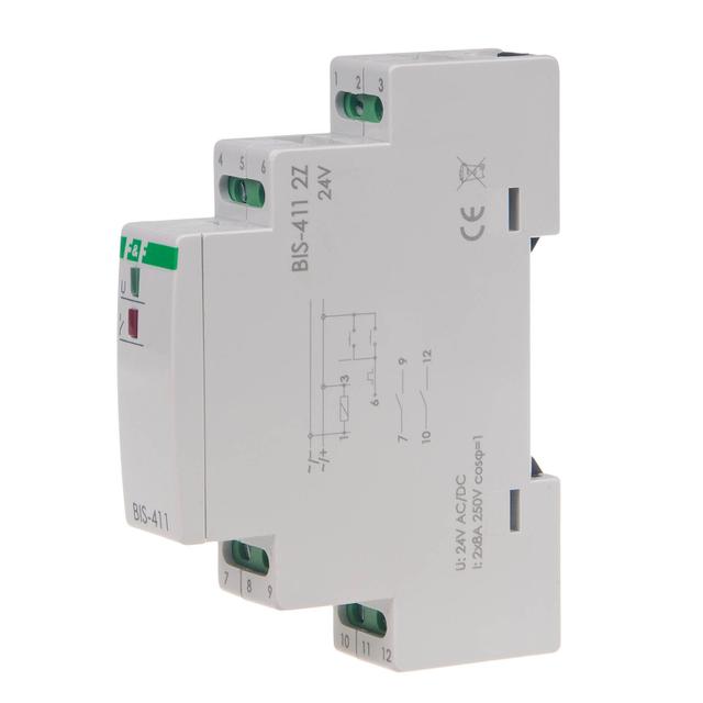 Przekaźnik bistabilny 9-30 V AC/DC 2Z BIS-411 2Z 24V montaż na szynie DIN BIS-411-2Z-24V F&F
