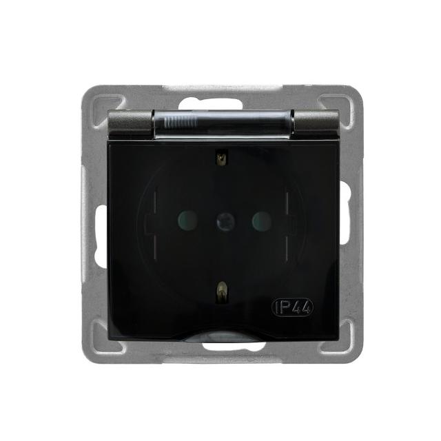 IMPRESJA Gniazdo bryzgoszczelne z uziemieniem schuko IP-44 z przesłonami torów prądowych wieczko prz