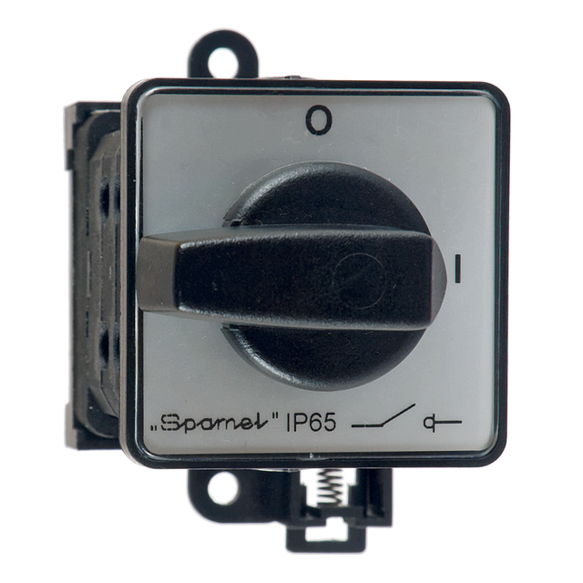 Łącznik Krzywkowy 10A, Rozłącznik 0-1 (1 - biegunowy), mocowanie do bazoszynowe czoło zamykane żółto