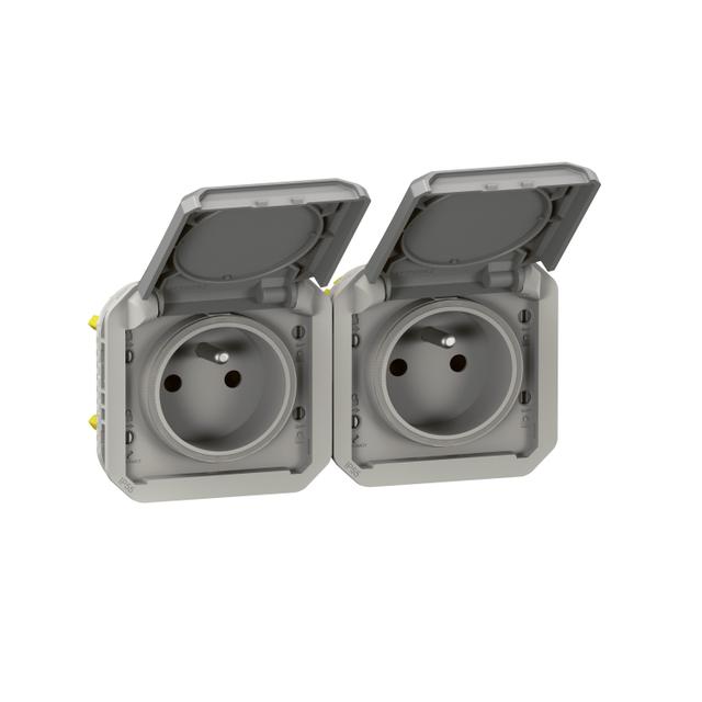 PLEXO Gniazdo podwójne hermetyczne IP55 podtynkowe szary 069562L LEGRAND