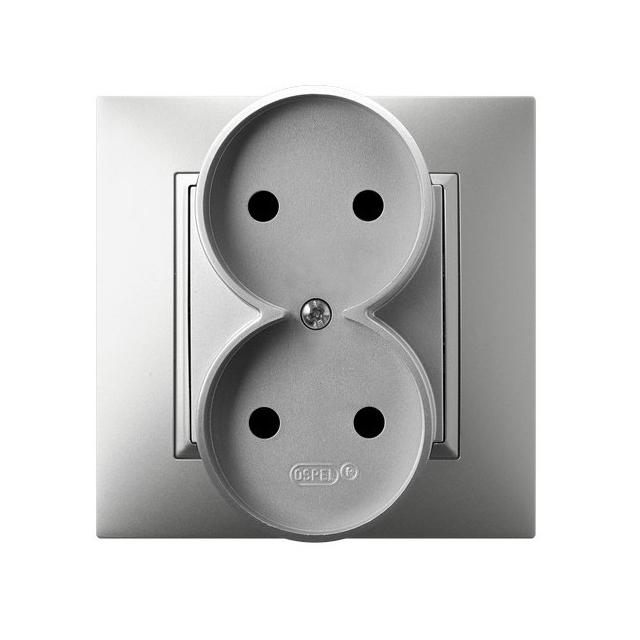 ARIA Gniazdo podwójne kompletne z ramką - kolor srebro