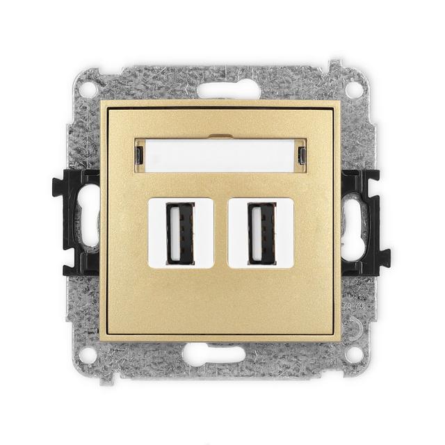 ICON Mechanizm gniazda podwójnego 2xUSB A-A 2.0 złoty