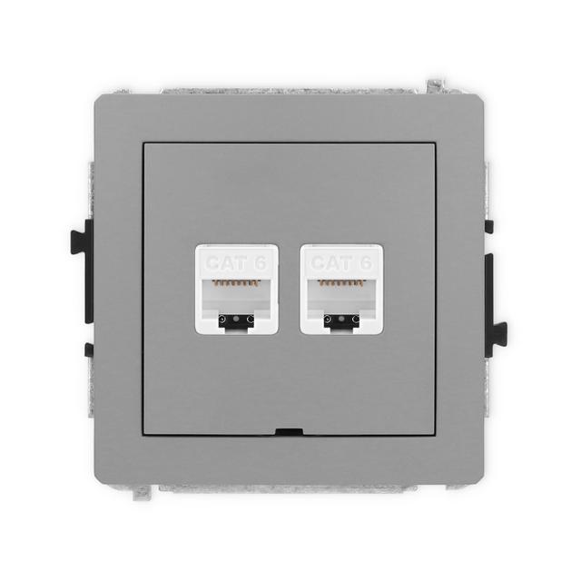DECO Mechanizm gniazda komputerowego podwójnego 2xRJ45, kat. 6, 8-stykowy, bez pola opisowego szary