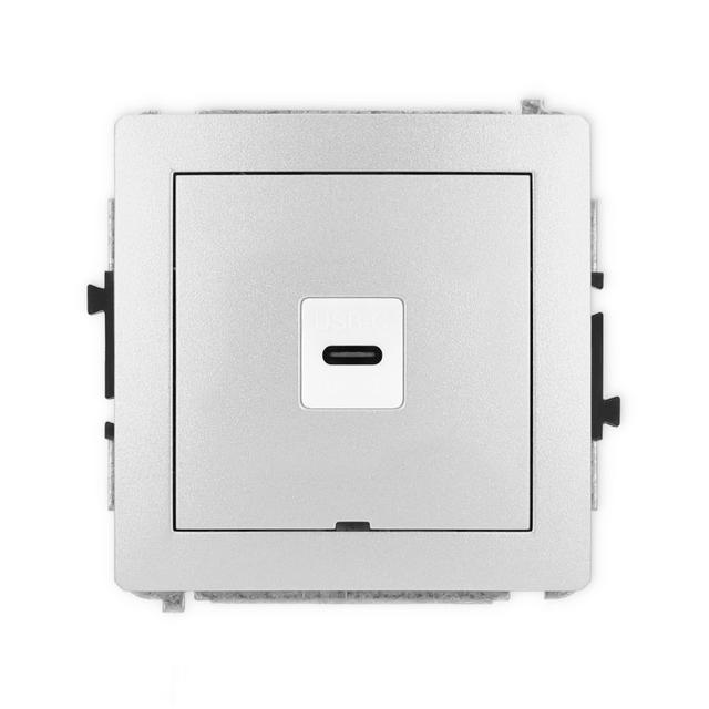 DECO Mechanizm gniazda pojedynczego 1xUSB C-C, bez pola opisowego srebrny metalik