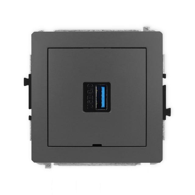 DECO Mechanizm gniazda pojedynczego USB A-A 3.0, bez pola opisowego grafitowy mat