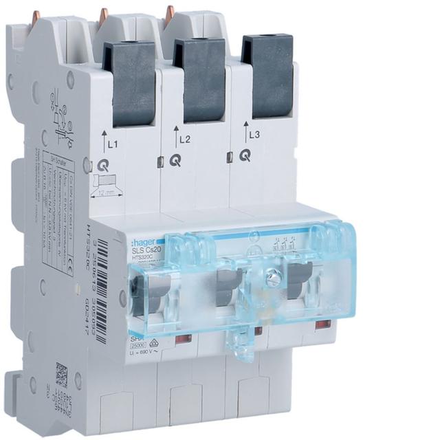MCB SLS Wyłącznik nadprądowy selektywny 3P Cs 20 A szyny Cu 40-12x5/10mm HTS320C HAGER
