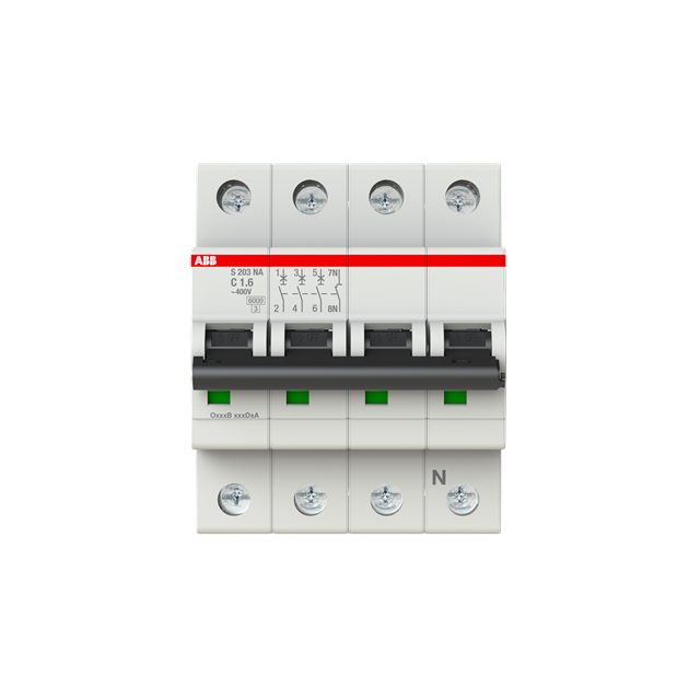 S203-C1.6NA Wyłącznik nadprądowy 6kA 3P+N C1.6A 2CDS253103R0974 ABB