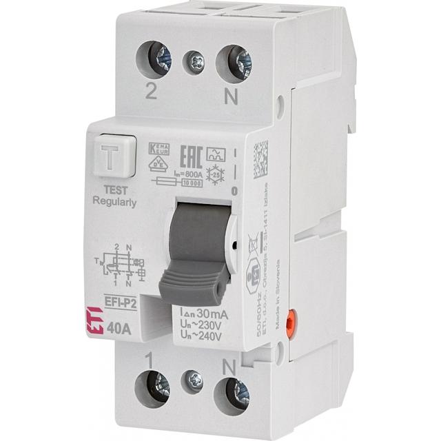 Wyłącznik różnicowoprądowy 6kA EFI6-P2 A 63/0.03 1P+N 63A 30mA Typ A 002061263 ETI