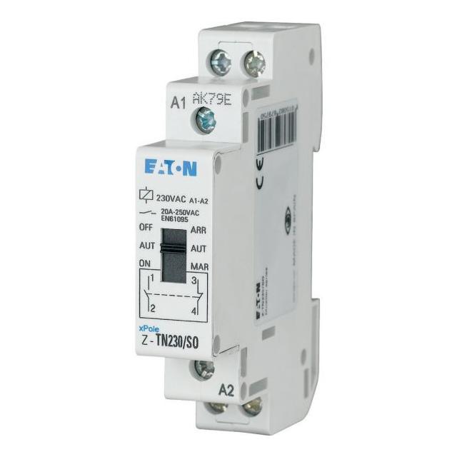 Z-TN24/1S1O Przekaźnik instalacyjny z funkcją ręcznego wyboru ZAŁ. / AUTOM. / WYŁ. 20A 1Z 1R 24V AC