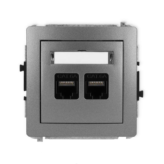 DECO Mechanizm gniazda komputerowego podwójnego 2xRJ45, kat. 6A, 8-stykowy grafitowy